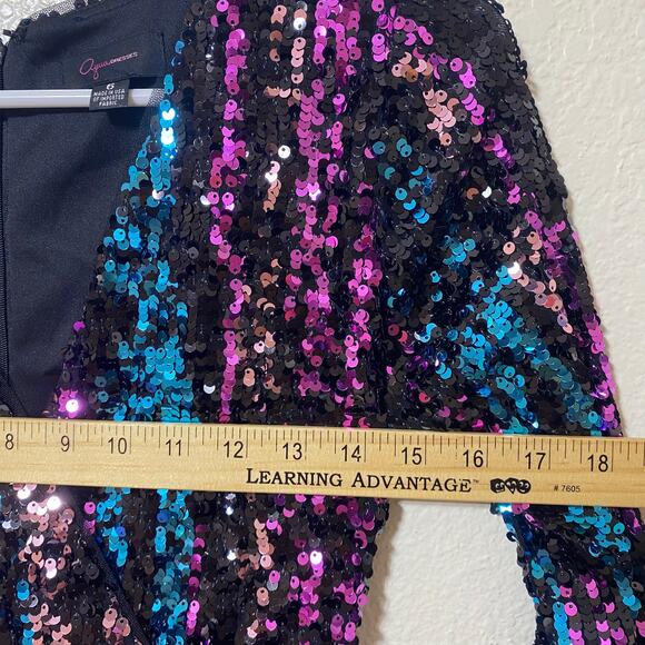 AQUA Sequin Shiny Faux Wrap Cocktail Midi Evening Dress Size 6 Birthday Special - Picture 14 of 15